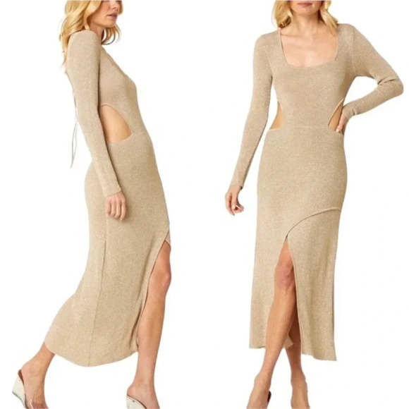 MISA Los Angeles Minka Cutout Gold Metallic Knit Midi Dress Size XS NWT - Picture 2 of 13